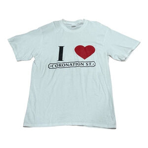 Coronation Street Shirt Mens Medium White I Love Tee British TV Show 100% Cotton